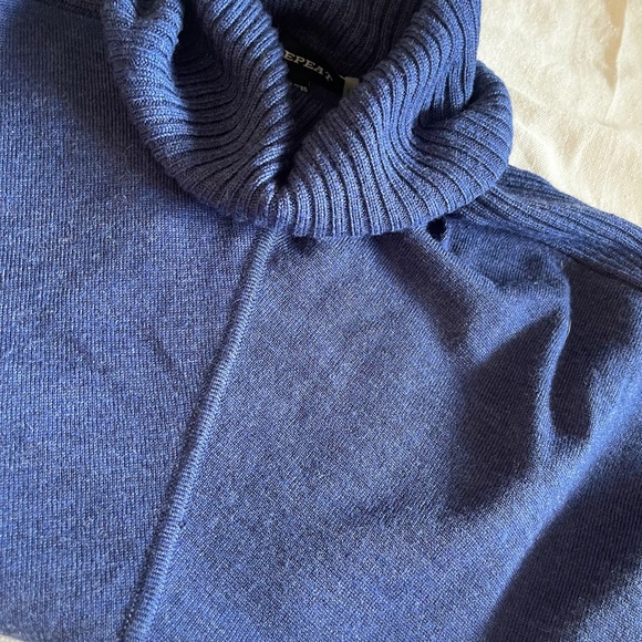 Repeat 100% Merino Wool Dolman Sleeve Turtleneck Sweater in Heather Deep Blue - Picture 5 of 6